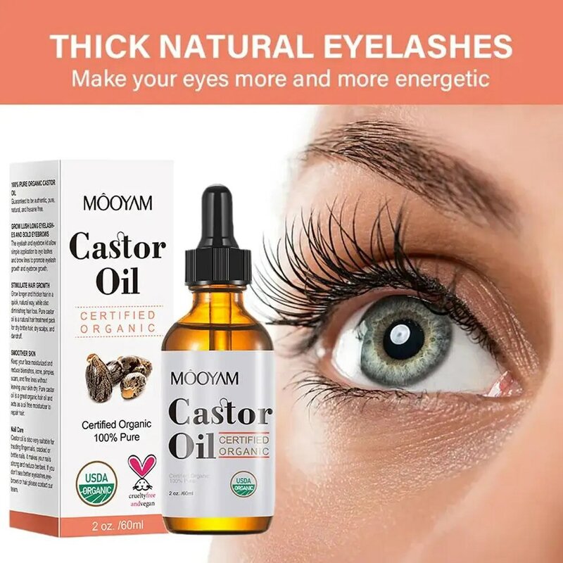 Eyelash Crescimento Soro Castor Oil, Longer Fuller Cílios, Nutritivo Lashes Enhancer, Tratamento Capilar, Sobrancelha Lifting Essenc, W8H3, 60ml