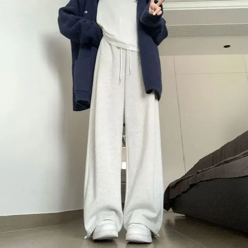 Deeptown-Calça básica cinza feminina, moda coreana, calça esportiva folgada para jogging, calça casual Harajuku solta de perna larga, verão