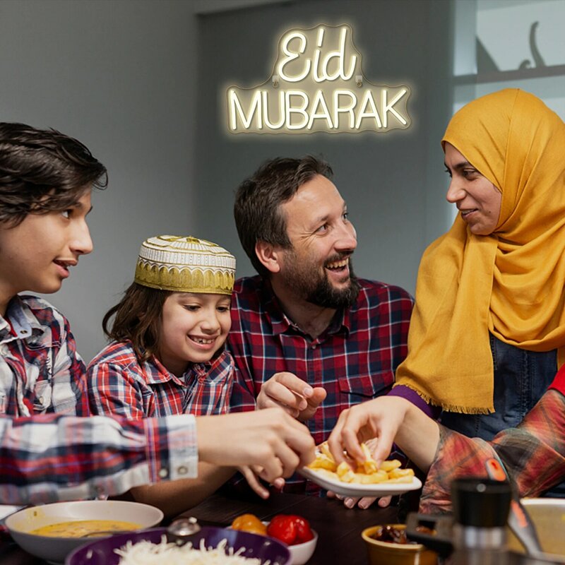 Eid Mubarak Neon LED Sign Lights, Ramadan Letter, Decoração do quarto, Quarto, Home Party, Festival, Light Up, Suspiro, USB, Arte, Lâmpada de parede