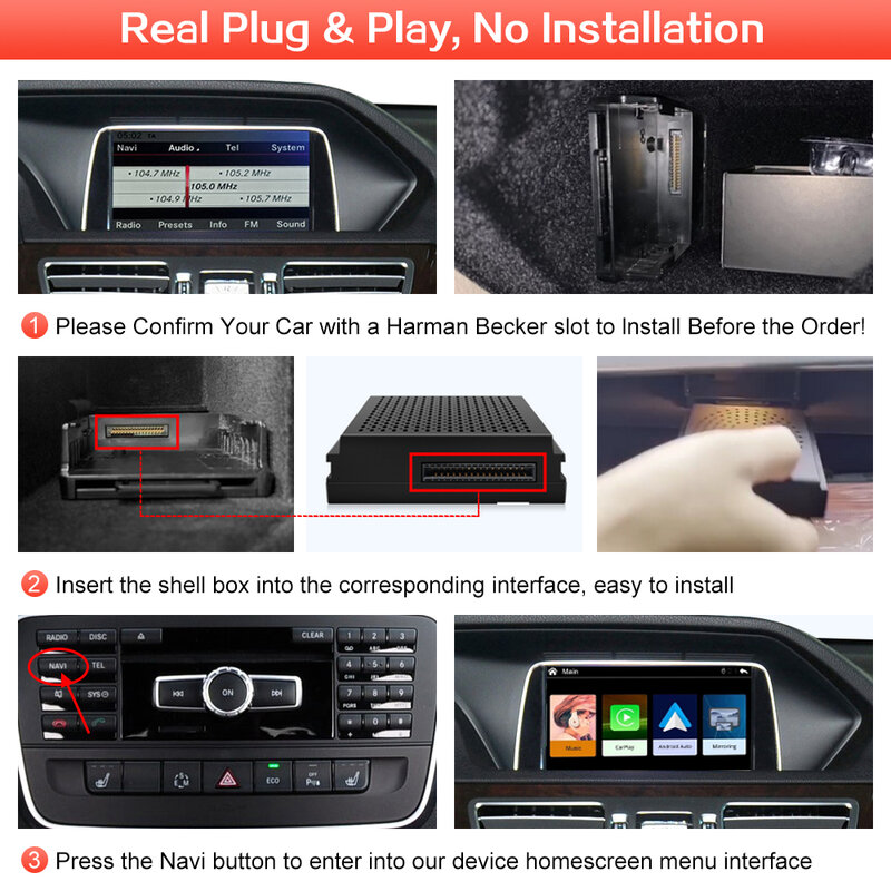 Road Top Wireless CarPlay Android Auto, untuk Mercedes Benz Kelas E W207/W212 NTG 4.5 modul Becker navigasi pasang dan mainkan
