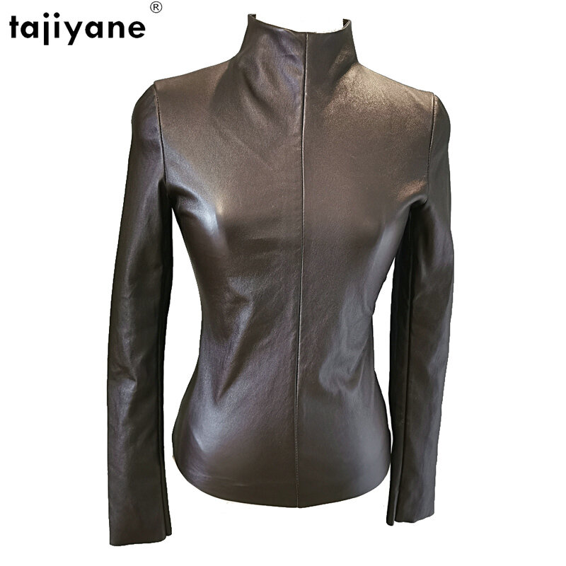 Tajiyane เสื้อโค้ทกันหนาวหนังแกะแท้สำหรับผู้หญิงเสื้อโค้ทรัดรูปแขนยาวคอโอ2023สำหรับผู้หญิง