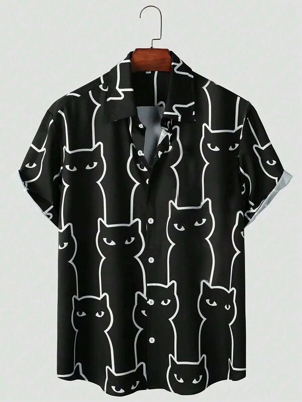 남녀공용 귀여운 고양이 프린트 캐주얼 데일리 웨어, 3D 인쇄 반팔 셔츠, 하라주쿠 패션 하와이안 셔츠