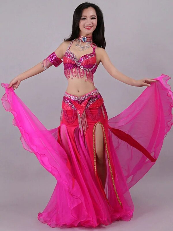 Индийская танцевальная одежда для взрослых женщин, танцевальный костюм для танца живота с бисером и блестками, вышивка стразами, Женский костюм для выступления на сцене
