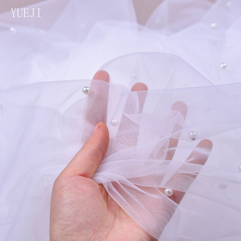 YUEJI-Bridal Lace Pearl Veil, Double Layer Blusher, Catedral White Veil, Acessório de casamento nupcial com pente, 0114