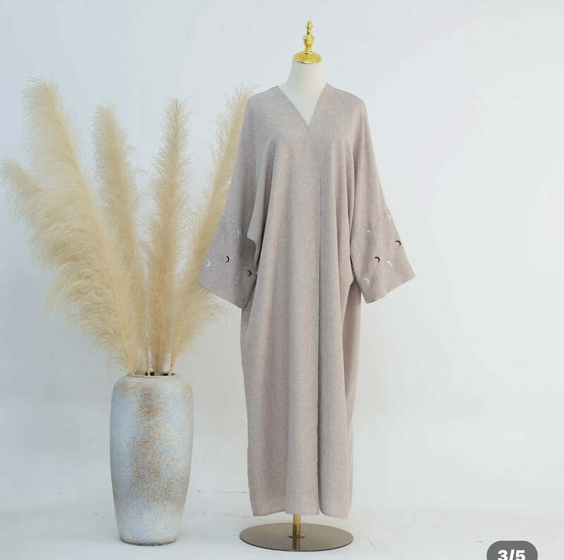 Abaya abierta de lino para mujer, Abaya con mangas de murciélago, bordado de Luna, Dubai, islámica, saudita, suelta, sin Hijab, colección de Ramadán, 2024
