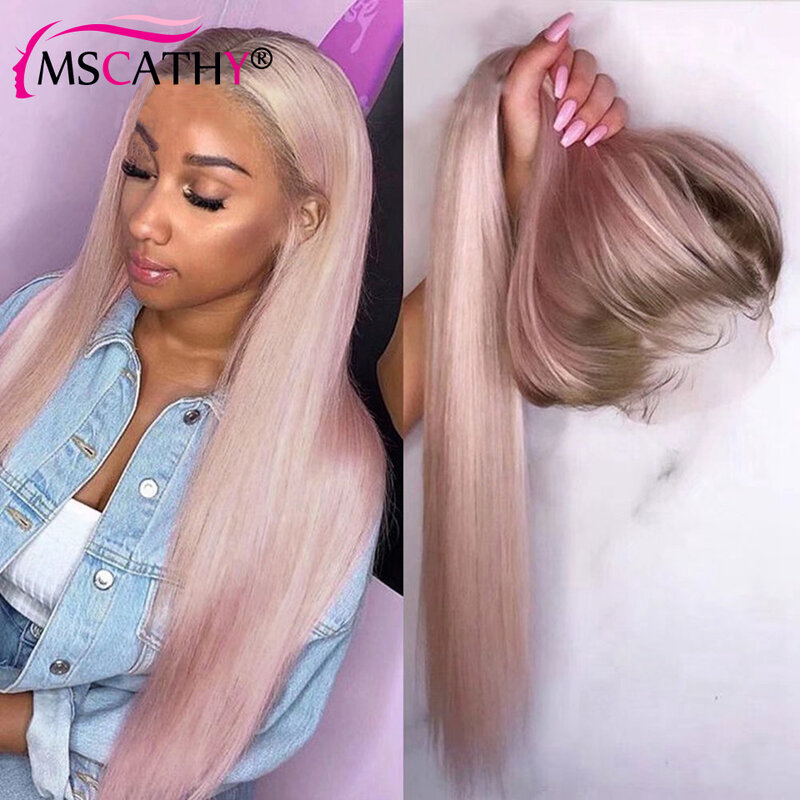 Light Pink Ombre Colored Lace Front Wigs For Women Straight Brazilian Human Hair Wig Purple Green Transparent Lace Frontal Wigs
