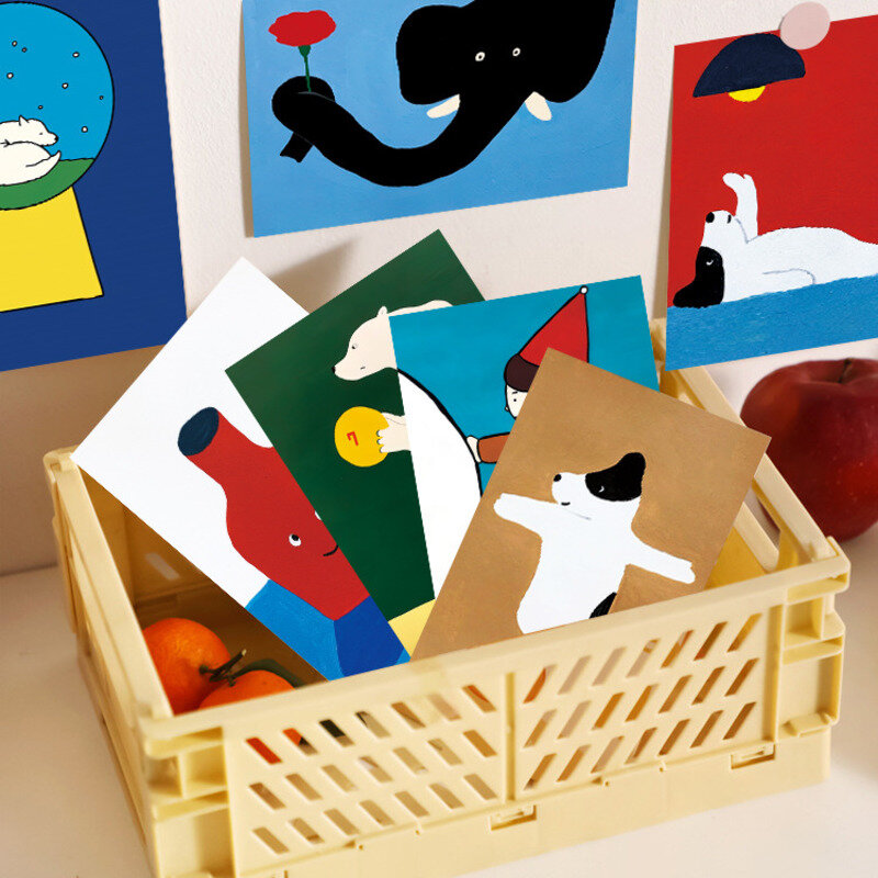Tarjetas postales de dibujos animados de animales, decoración de fondo de dormitorio, pegatinas de pared, accesorios de foto Kawaii, 15 hojas, tarjeta de felicitación