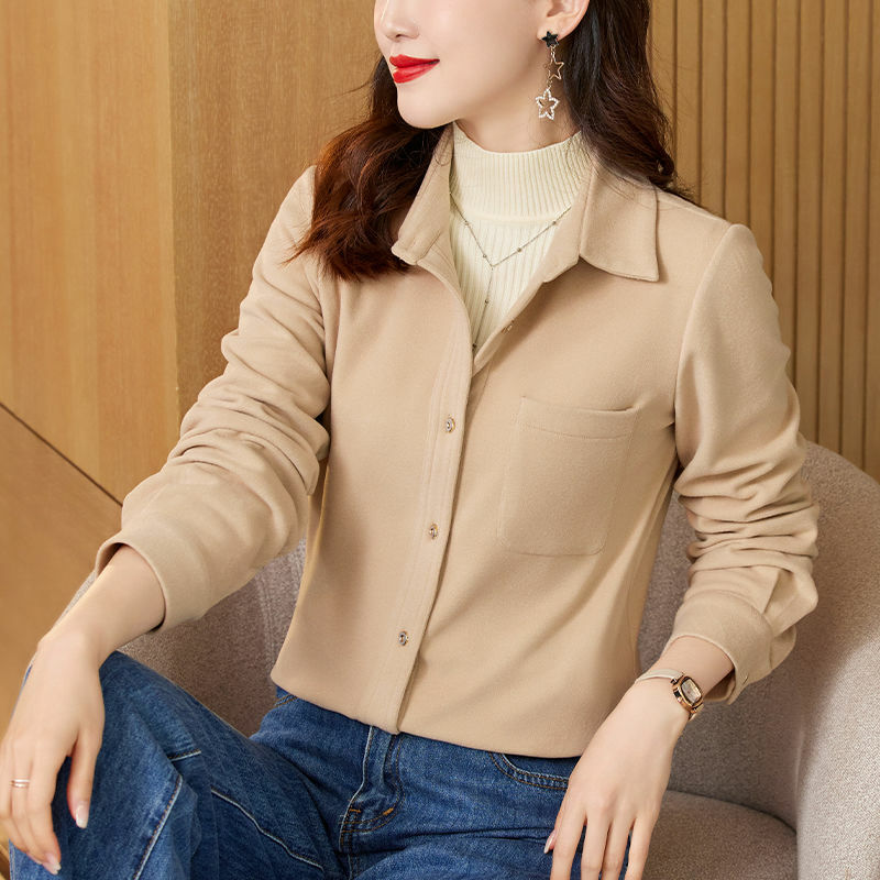 Donna moda coreana colletto rovesciato camicia abbottonata autunno inverno Chic camicetta spessa Solid manica lunga top larghi Blusas Mujer