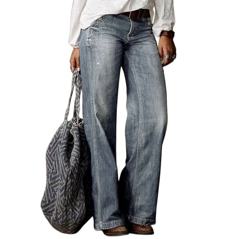 Calça jeans feminina casual de perna reta, calça feminina larga, outwear de cintura alta, nova moda, primavera, verão, venda quente, 2024