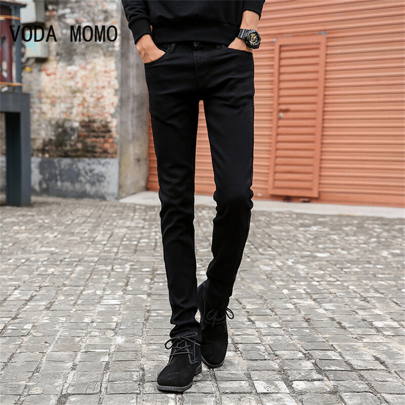 Black Branded Men'S Stretch Jeans 2022 Spring Summer New Business Casual Loose Straight Denim Trousers Male Autumn Slim Pants