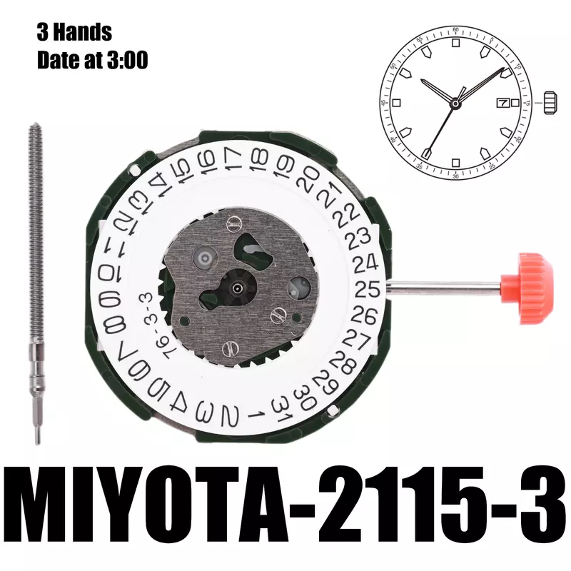 Mouvement à quartz japonais avec affichage de la date, pièces de montre, accessoires de réparation, calendrier, mouvement Ata Yota 2115, 10/2019, 2115-3