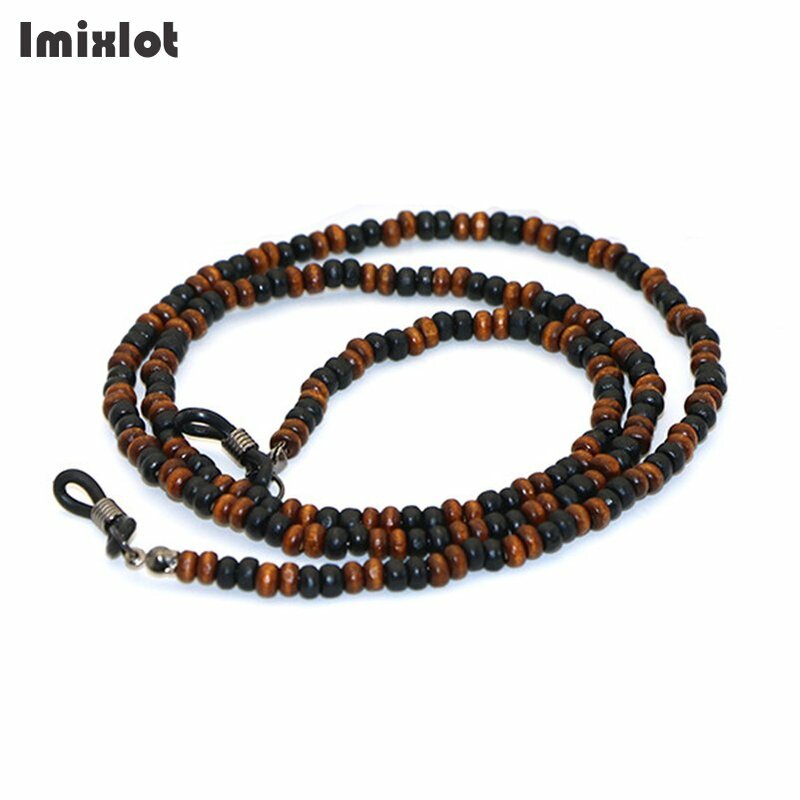 Imixlot-女性用の手作りの木製眼鏡チェーン,黒と茶色のビーズ,日焼け止め,コード,女性用ロープ