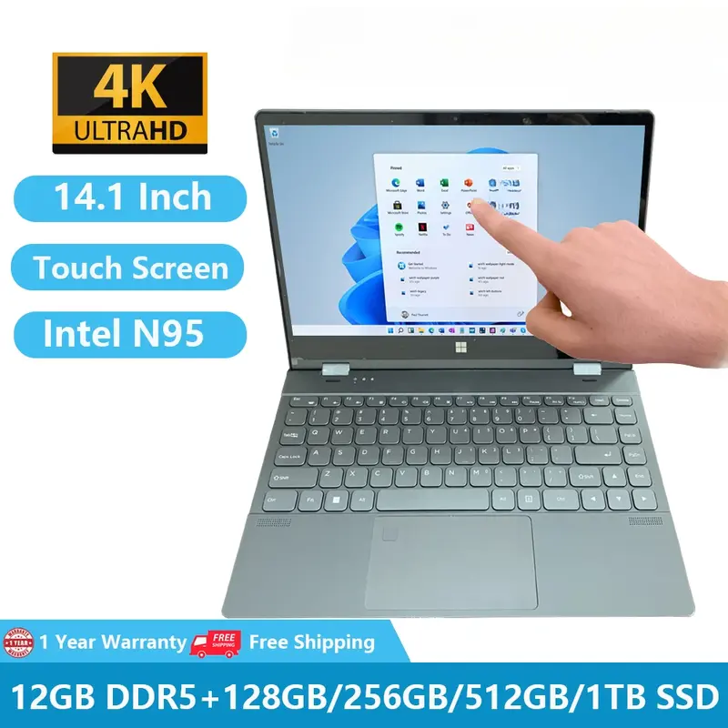Greatium-Ordinateur portable à écran tactile, Office Yoga Lapmedicents, 4K, Windows 11, 14 ", 12e Isabel Intel Alder Lake-N N95, 12 Go DDR5, 1 To SSD
