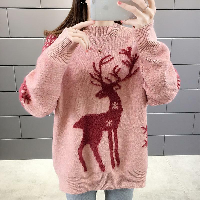 Mode Stand Kragen lose All-Match-Cartoon-Pullover weibliche Kleidung 2023 Winter übergroße koreanische Pullover lässig warme Tops