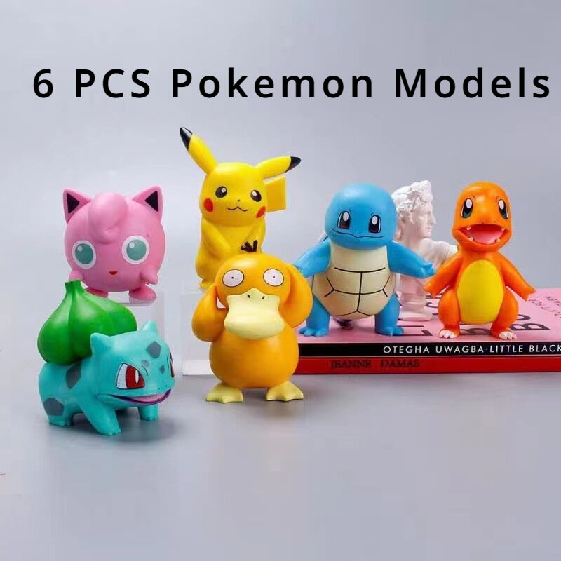 6PCS Pokemon Anime Figure Toys Pikachu Squirtle Charmander Decoration Ornaments Action Figure Car Accessories Kid’s Gift