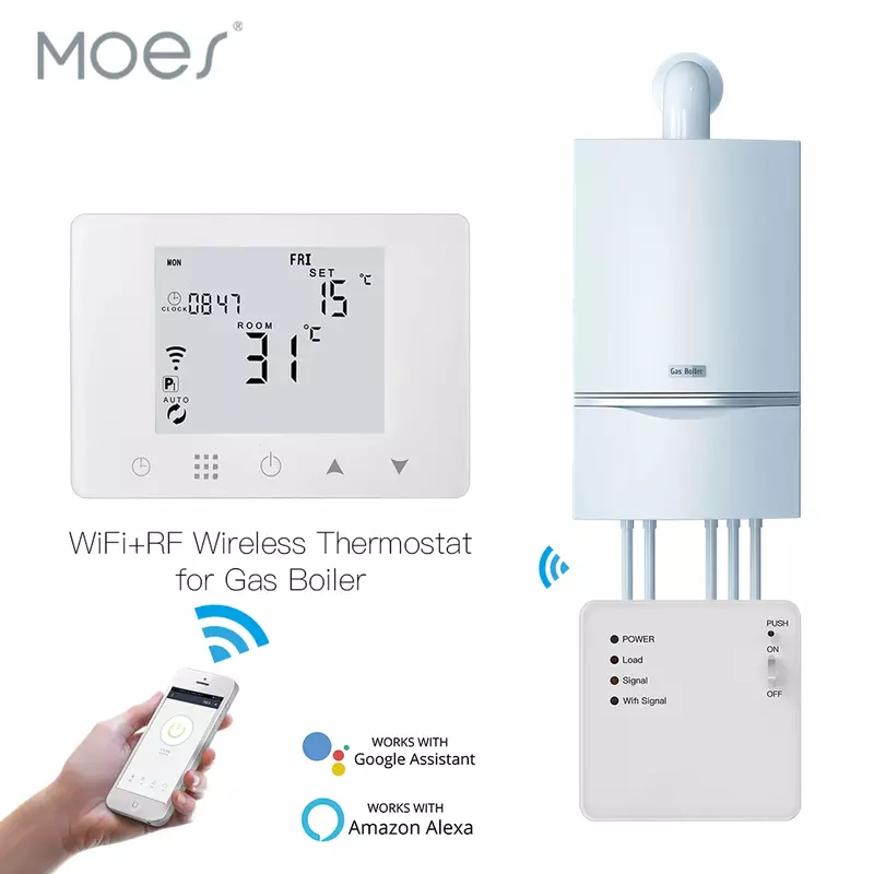 Умный настенный термостат с Wi-Fi для газового котла, контроллер температуры для отопления, работает с Alexa Google Home