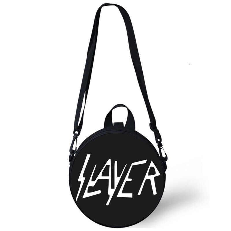 Slayer Thrash Metal Tas Anak TK Gambar 3D Tas Selempang Bahu untuk Wanita Sekolah Mini Tas Bundar Tas Rugtas