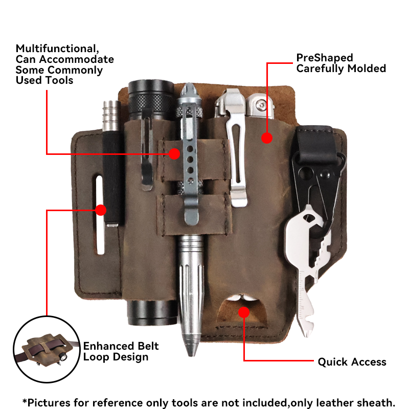 RIYAO tas pinggang multifungsi pria, tas selubung untuk sabuk dengan gesper kulit asli EDC mengatur kantong luar ruangan alat kerja tas pinggang pemegang senter