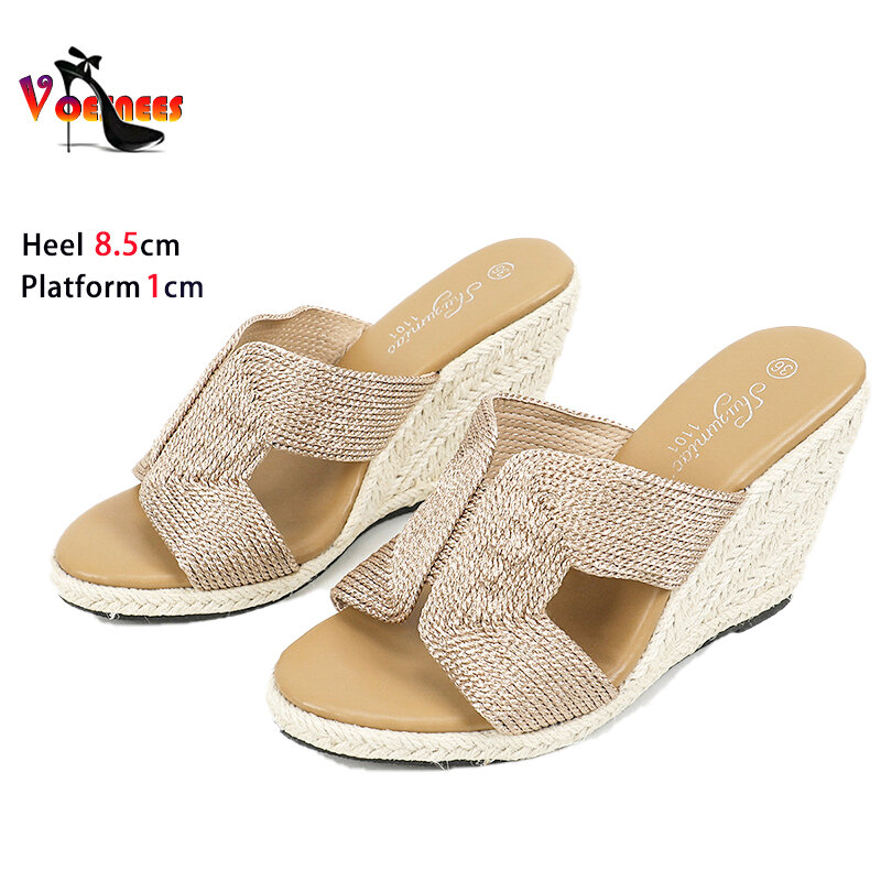 Zapatillas de plataforma tejidas de 8,5 CM para mujer, zapatos de tacón alto ahuecados de diseñador, sandalias de cuña cómodas para verano
