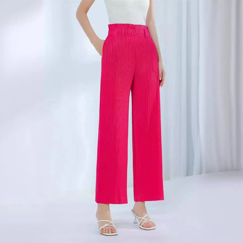 YUDX-Pantalon droit plissé pour femme, décontracté, décoratif, solide, neuf minutes, été, 2024