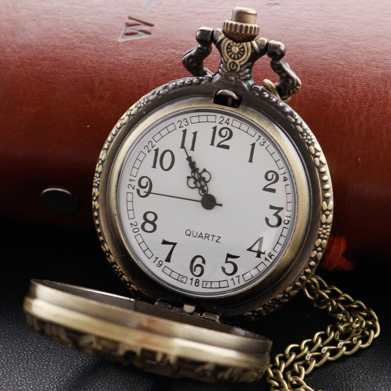 Antico orologio da tasca al quarzo con albero della vita in rilievo vuoto bronzo accessori per ciondolo a catena Fob Vintage il miglior regalo per gli uomini