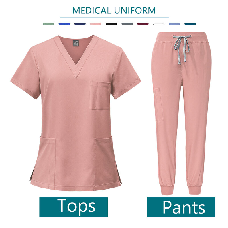 Uniformes Médicos Multicoloridos para Mulheres, Scrubs Conjuntos, Tops e Calças, Enfermeiros Acessórios, Clínica Dentária, Salão de Beleza, Hospital Workwear Roupas