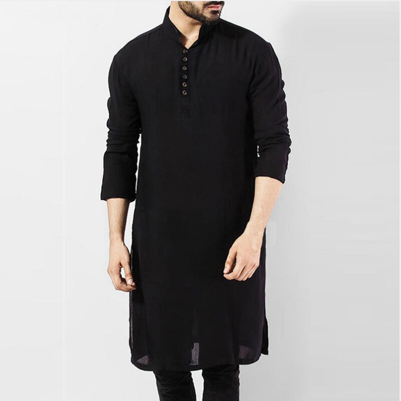 Nowe, średniej długości topy męskie w stylu saudyjskim muzułmańska szata pakistańska islamska odzież szata modlitewna afganistan w jednolitym kolorze oddychająca szata