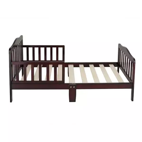 Children Bed Wooden Baby Toddler Bed Children Bedroom Furniture with Safety Guardrails Espresso Safe Stable Convenient Durable