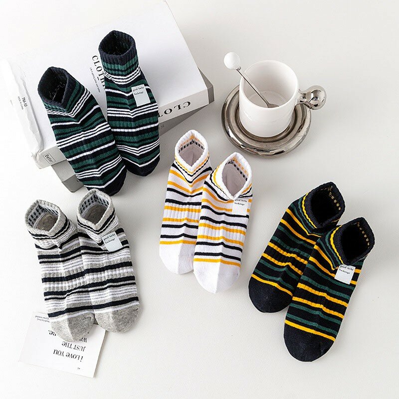 New Spring Summer Cotton Socks Japanese Vintage Stripe INS Versatile Trend Versatile Street Sports Men Women Boat Socks V106