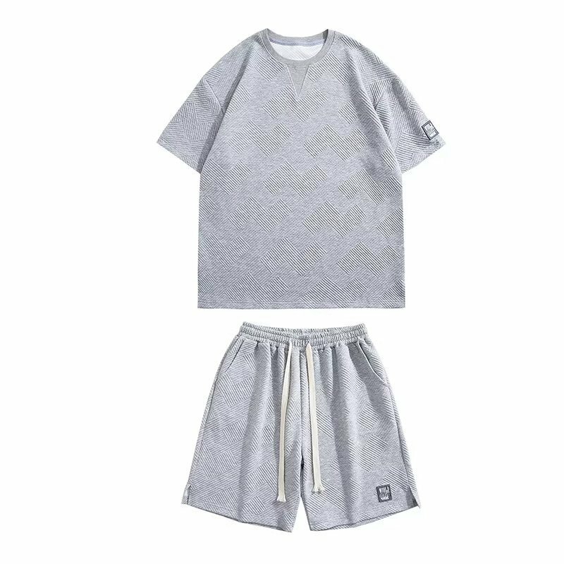 Summer Men's Tracksuit Man Casual Large Size Fashion Suits T-shirt and Shorts Fake Two-piece Training Set  Streetwear Clothing