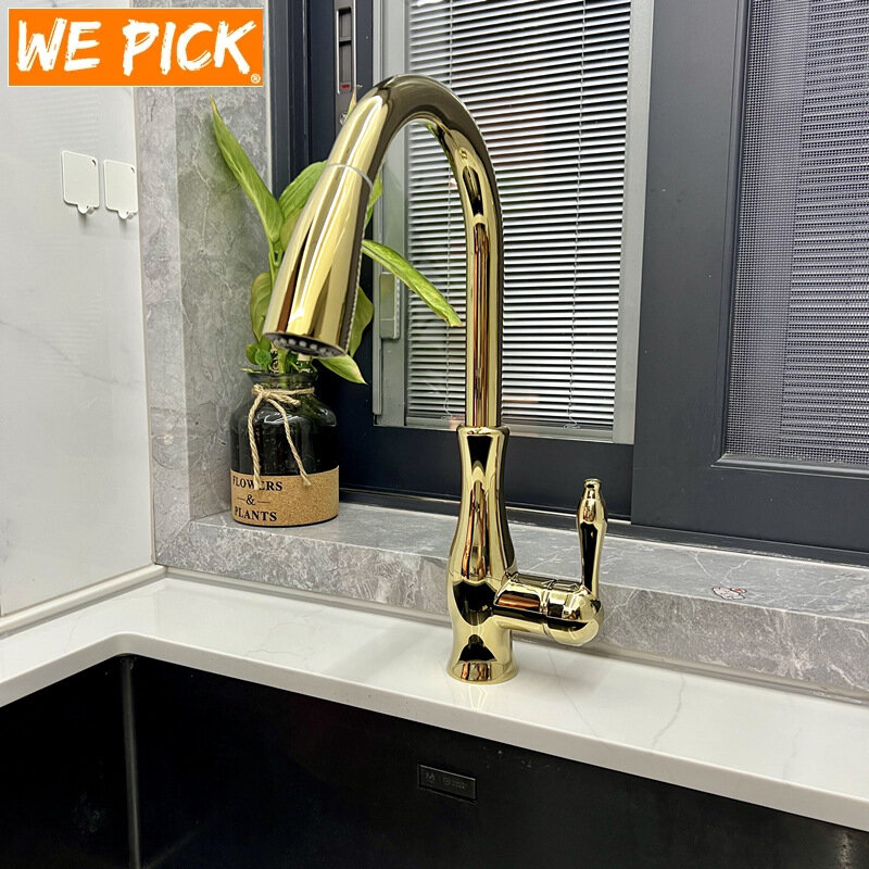 WEPICK-Smart Touch Kitchen Faucet, 3 funções, pulverizador pull-down, torneira misturadora quente e fria, ouro escovado