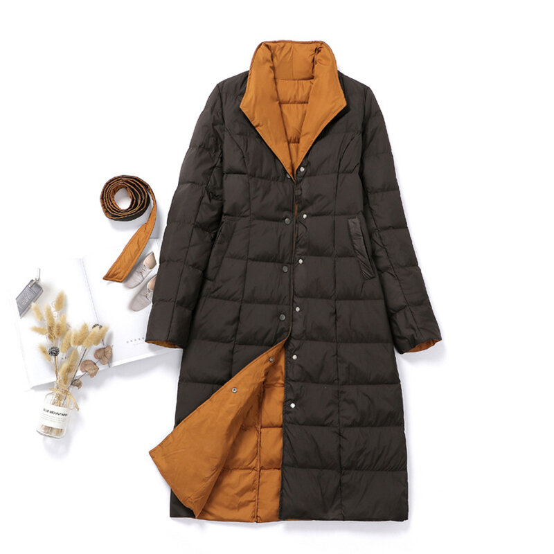 여성용 덕다운 재킷, 초경량 롱 코트, 슬림 캐주얼 파카, 가을 겨울 패션, 신상