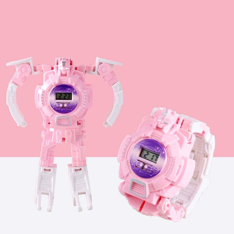Relógio eletrônico criativo do robô da deformação das crianças, brinquedos divertidos dos desenhos animados, tempo cognitivo, meninos e meninas