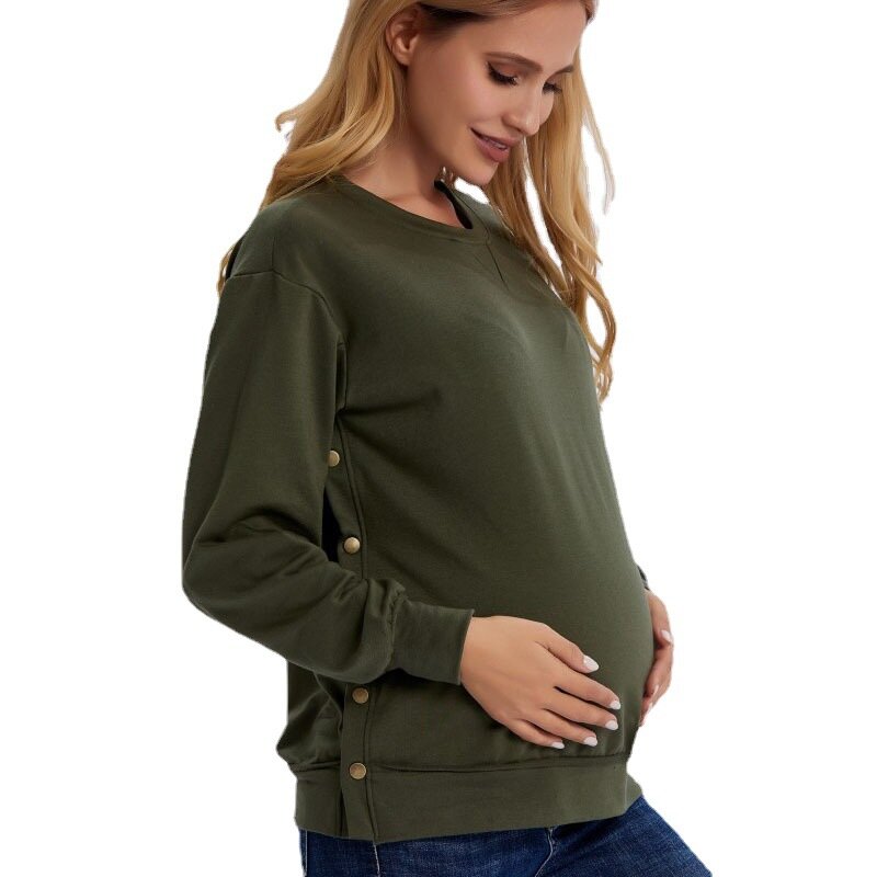 Pregnant Mother Clothing European and American Polyester Long-sleeved Maternity Loose Solid Sweaters Autunm Winter Clothes Women
