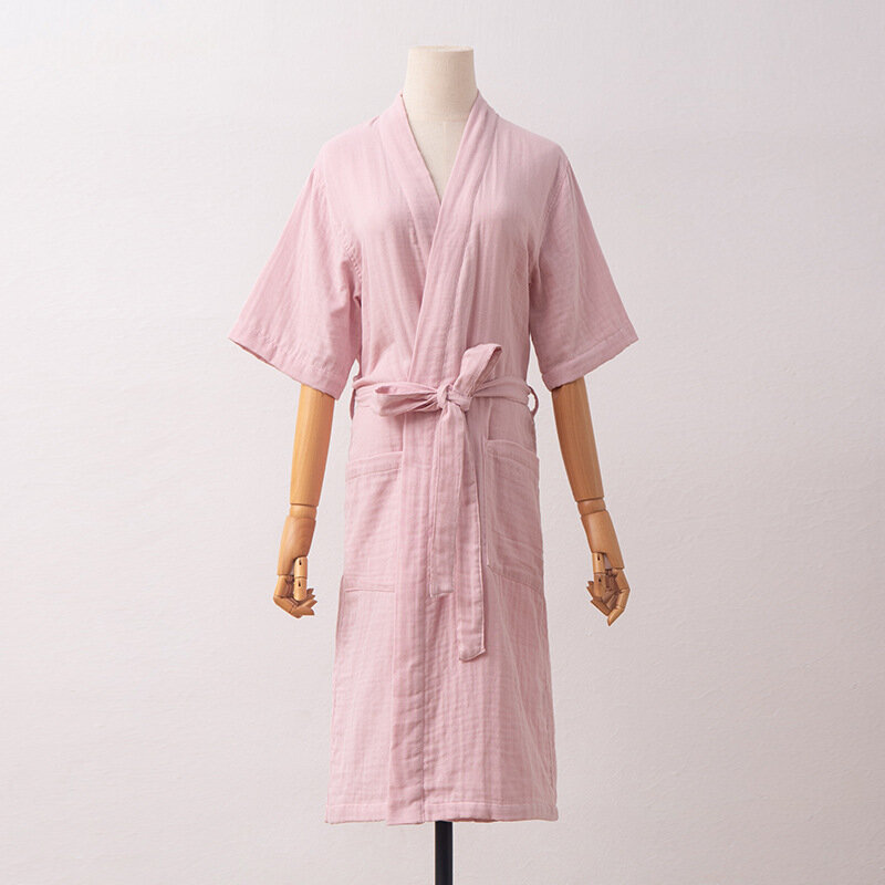 100%Pure Cotton Class A three-layer GauzeBathrobe Nightgown, Home Clothing Water Absorption Skin Friendly Soft Couple Summer