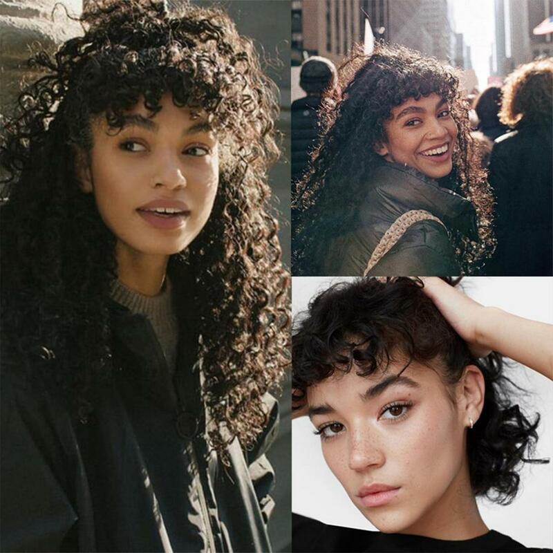 Synthetic Curly Bangs Afro Puff Kinky Curly Bangs Clip In Hairpieces Natural Hair Heat Resistant Fiber Hair Extension Fake  Wigs
