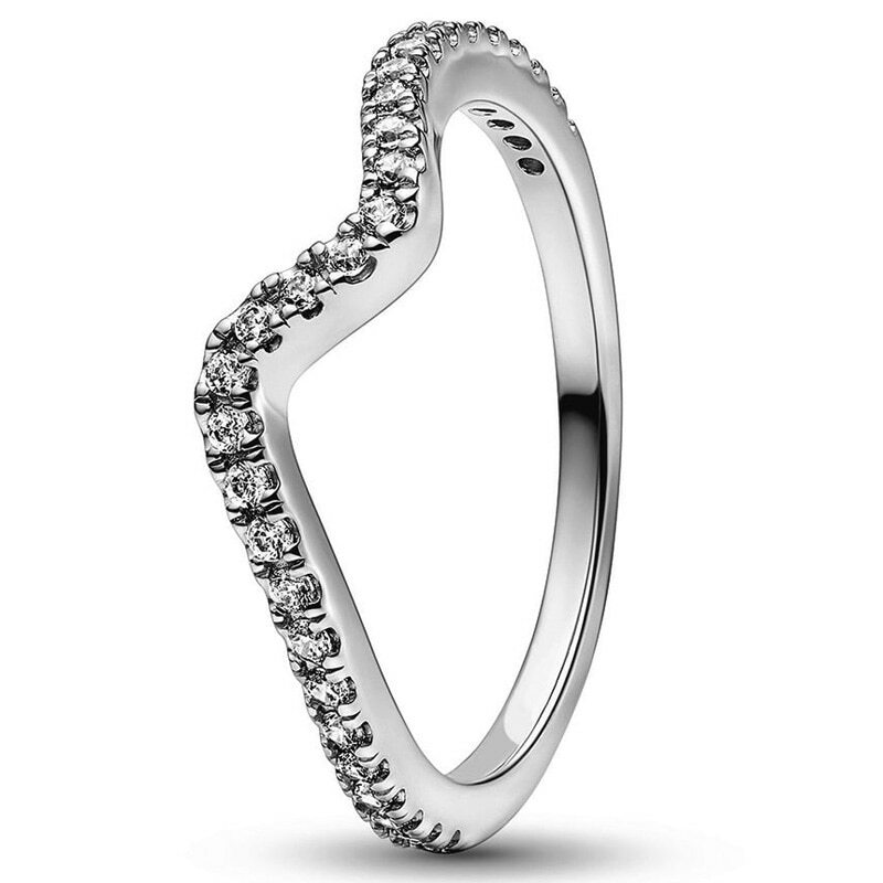 แหวน925เงินสเตอร์ลิงแท้ประกายคลื่นอสมมาตรรูปหัวใจประดับคริสตัลสำหรับเป็นของขวัญสำหรับผู้หญิง