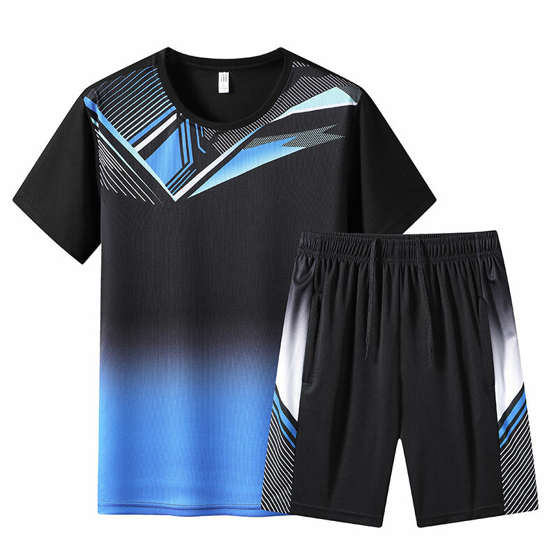 Men Tracksuit New Summer Fashion Print Sports Set T-shirt+Shorts Two-Piece Suit Male Quick Dry Tennis Suit Cool Sportswear