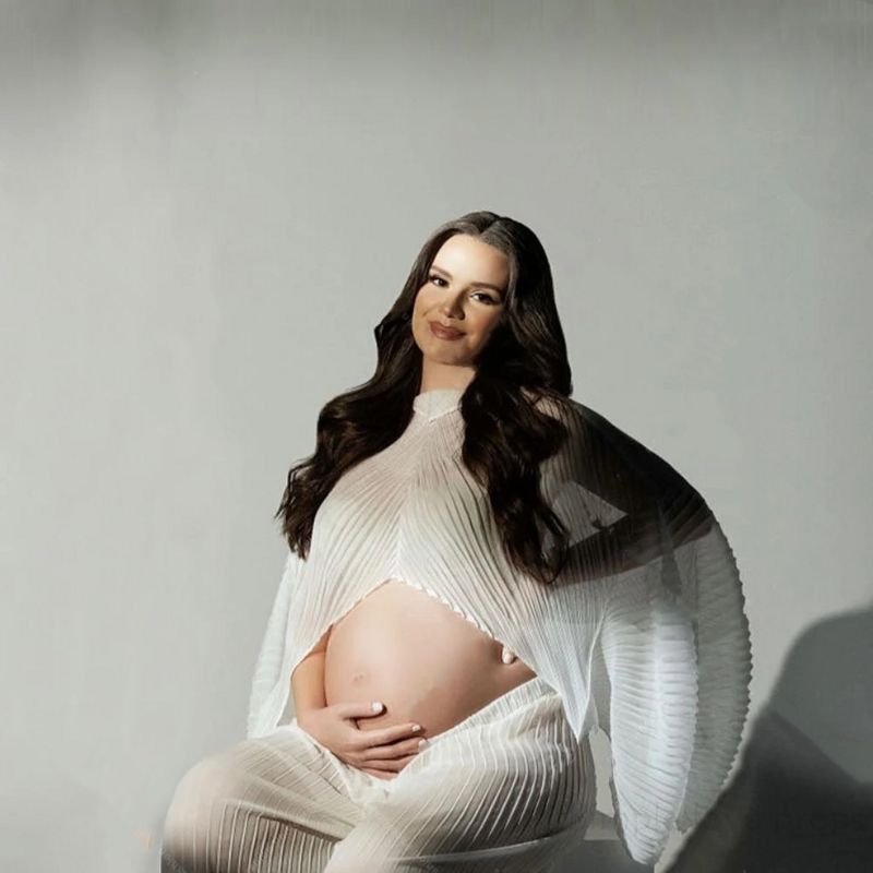 女性のための妊婦の写真撮影服、プリーツトップ、半透明の薄いTシャツ、バットスリーブのふくらんでいる、マタニティ写真のアクセサリー