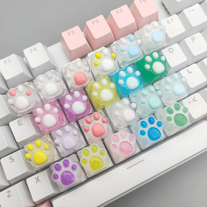 Games Backlit Keycap Cat Paw Lucu DIY Penutup Kunci untuk Keyboard Mekanis Personalisasi Transparan Kristal Keycap Cherry MX Axis