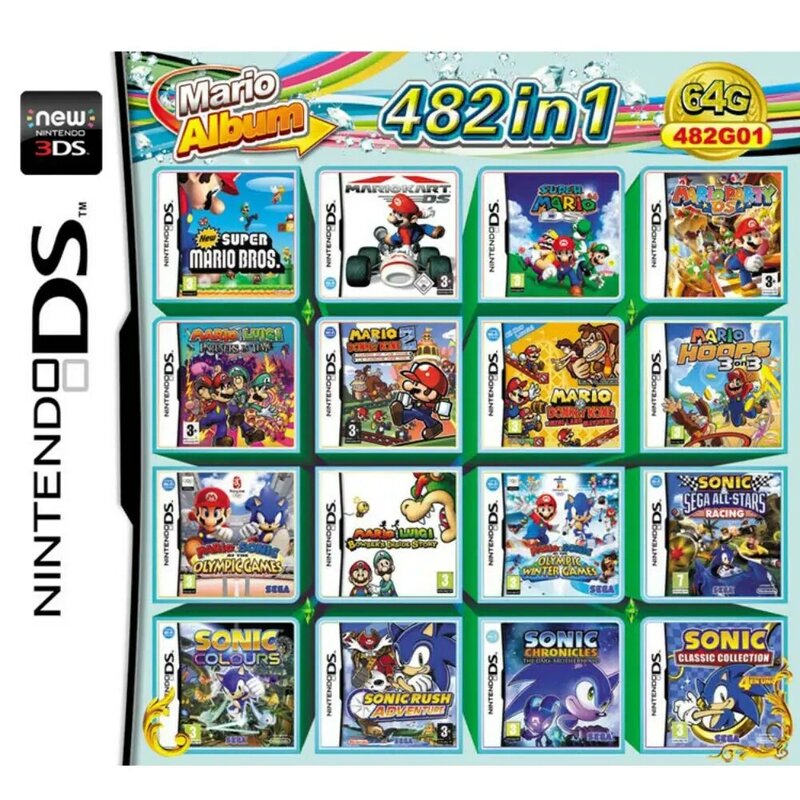 3DS NDS Game Card Combination 520 in 1 NDS Card Strap 482 IN1 208 4300