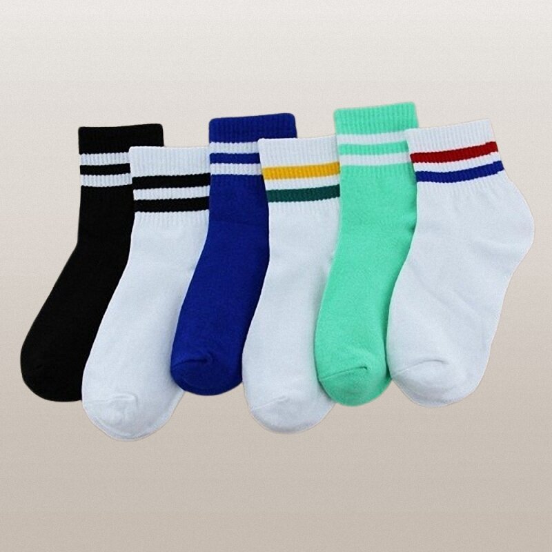 6/12 Pairs 2024 New High Quality Two-bar Striped Mid-tube Socks College Style Sports Leisure Double-bar Women's Socks