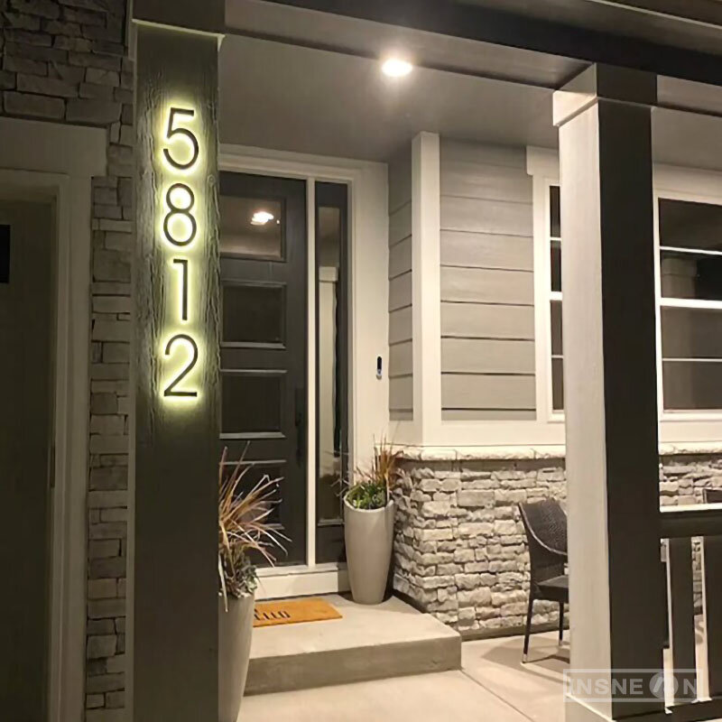 LED baja tahan karat lampu nomor rumah logam pintu tanda nomor LED penanda pintu luar ruangan tahan air menyala Logo tanda huruf