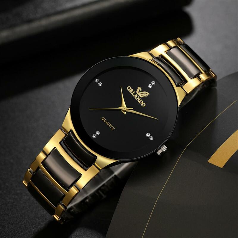 남성용 비즈니스 시계 컬러 매칭 스트랩, 정확한 시간, 라운드 쿼츠 다이얼, 스테인레스 라인석 장식, 고급 부드러운 장식