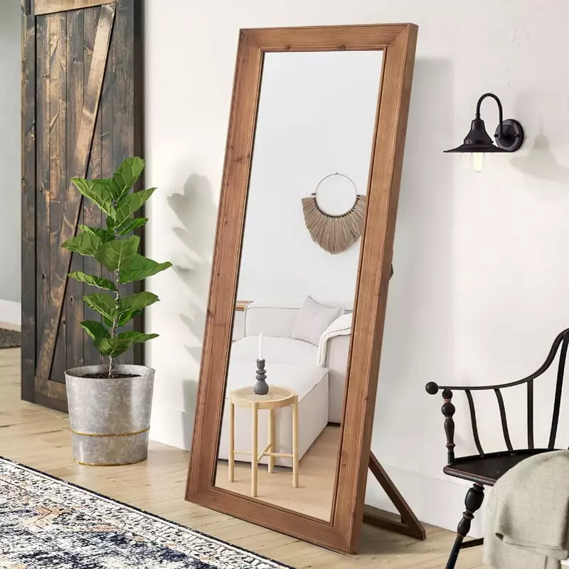 Cermin untuk dekorasi dinding rumah, cermin untuk ruang seluruh tubuh, cokelat, bebas ongkos kirim, dekorasi cermin panjang, cermin estetika