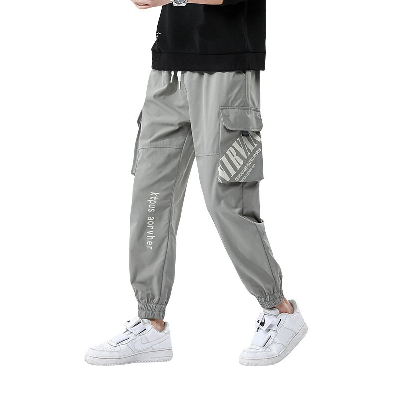 캐주얼 멀티 포켓 펜슬 끈 조깅 바지 남성용, 느슨한 발목 길이 스트리트웨어 카고 팬츠