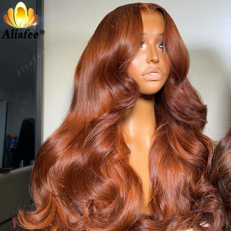 Pelucas de cabello humano con encaje Frontal para mujeres negras, cabello ondulado, jengibre, naranja, 13x6, 13x4, Hd, marrón, prearrancado, cierre 5X7