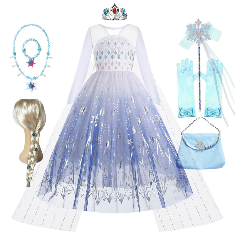 Vestido de princesa de Elsa para niña, ropa de carnaval, Disfraces para niños, vestido de baile de malla con lentejuelas blancas, Cosplay