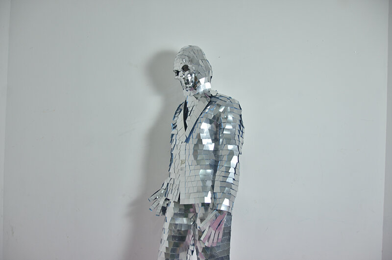 Popularne występ na imprezie niestandardowe srebrne kostiumy dla dorosłych z lustrem dla klubu