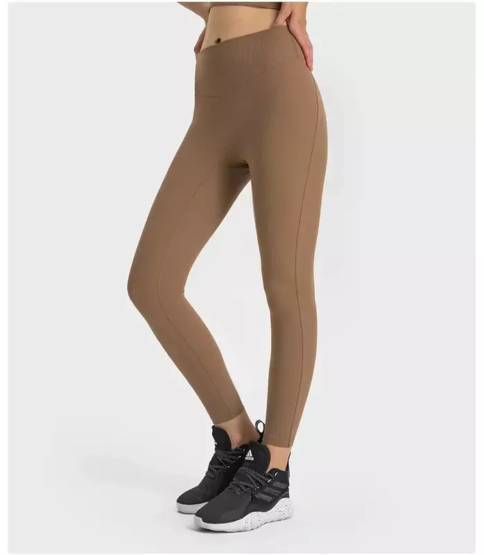 Lulu wyrównane damskie prążkowane spodnie sportowe do joggingu na świeżym powietrzu do jogi legginsy z wysokim stanem Fitness Sport rajstopy damskie odzież damska